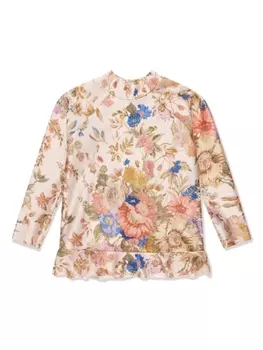 ZIMMERMANN Kids топ August с цветочным принтом, нейтральный цвет