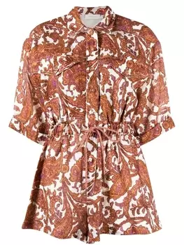 ZIMMERMANN комбинезон с короткими рукавами и цветочным принтом, белый