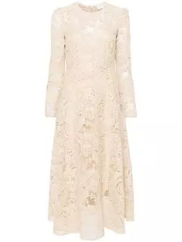 ZIMMERMANN кружевное платье миди Waverly, нейтральный цвет