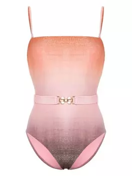 ZIMMERMANN купальник-бандо золотисто-металлического цвета с поясом, розовый