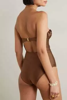 ZIMMERMANN купальник Devi на косточках с вырезом и вырезом халтер, украшенный люверсами, коричневый