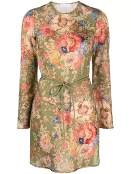 ZIMMERMANN льняное платье миди August с цветочным принтом, зеленый