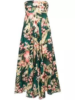 ZIMMERMANN льняное платье с цветочным принтом, зеленый