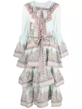 ZIMMERMANN платье миди с оборками и цветочным принтом, зеленый