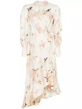 ZIMMERMANN платье миди с запахом и принтом Coral Birds, розовый