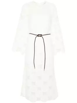 ZIMMERMANN платье миди в технике кроше с поясом, белый