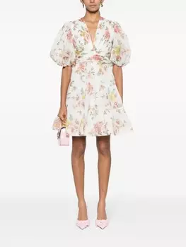 ZIMMERMANN платье мини с объемными рукавами и цветочным принтом, белый
