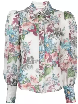 ZIMMERMANN рубашка с объемными рукавами и цветочным принтом, белый