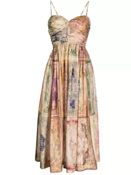 ZIMMERMANN шелковое платье миди August с вырезом, разноцветный