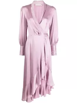 ZIMMERMANN шелковое платье миди с запахом и оборками, фиолетовый