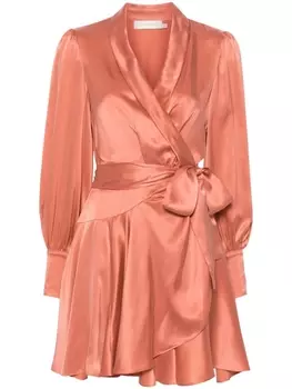 ZIMMERMANN шелковое платье мини с запахом, оранжевый