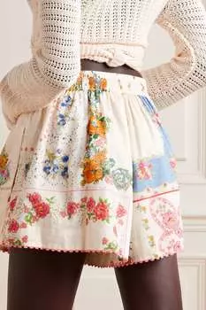 ZIMMERMANN шорты Clover из хлопка и вуали с цветочным принтом в технике пэчворк, белый