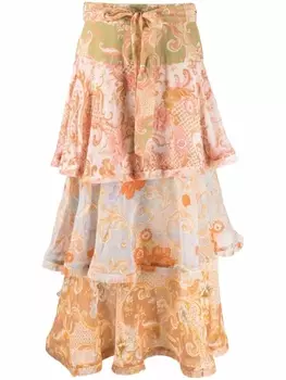 ZIMMERMANN юбка миди Postcard с оборками, розовый