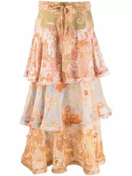 ZIMMERMANN юбка миди Postcard с оборками, розовый