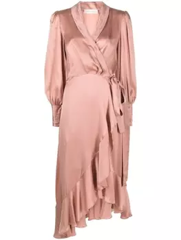 ZIMMERMANN wrap silk midi dress, розовый