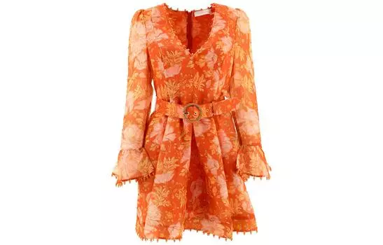 Zimmermann Женское платье с длинными рукавами, осень-зима 22, оранжевое