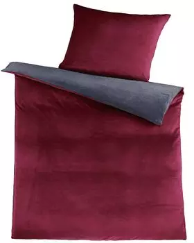 Зимнее двустороннее постельное белье Cashmere Touch, 135х200+80х80см, бордово-красный+серый, плюшевый флис Nicky Teddy KH-Haushaltshandel