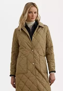 Зимнее пальто CORDUROY-TRIM LOGO QUILTED HOODED COAT Lauren Ralph Lauren, песочный