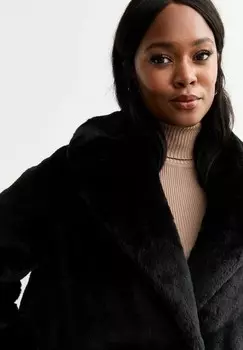 Зимнее пальто CURVES BLACK FAUX FUR New Look Curves, черный