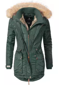 Зимнее пальто Marikoo "Чеширский кот", стильная зимняя парка с элегантным искусственным мехом, зеленый