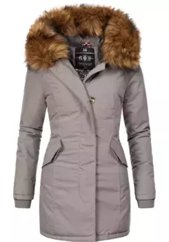 Зимнее пальто Marikoo "Кармаа-Прц", элегантная парка с капюшоном из искусственного меха, серый