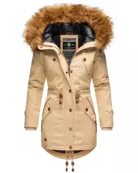 Зимнее пальто Marikoo "La Viva Prc", стильная зимняя парка со съемным искусственным мехом, бежевый