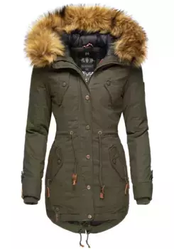 Зимнее пальто Marikoo "La Viva Prc", стильная зимняя парка со съемным искусственным мехом, зеленый