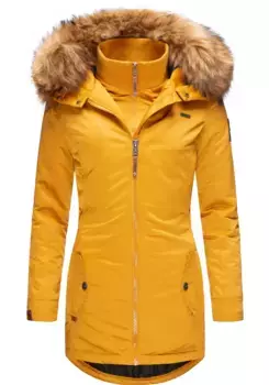 Зимнее пальто Marikoo "Sanakoo", шикарное женское полупальто с капюшоном из искусственного меха, желтый