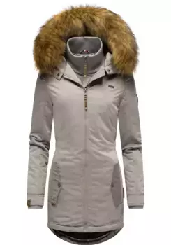Зимнее пальто Marikoo "Sanakoo", шикарное женское полупальто с капюшоном из искусственного меха, серый