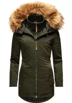 Зимнее пальто Marikoo "Sanakoo", шикарное женское полупальто с капюшоном из искусственного меха, зеленый