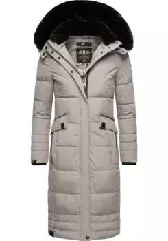 Зимнее пальто Наваху "Фахмия", элегантное стеганое пальто с капюшоном из мягкого искусственного меха Navahoo, серый
