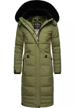 Зимнее пальто Наваху "Фахмия", элегантное стеганое пальто с капюшоном из мягкого искусственного меха Navahoo, оливковый