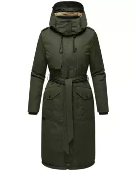 Зимнее пальто Наваху "Hokulanii", длинное зимнее женское пальто с поясом Navahoo, зеленый