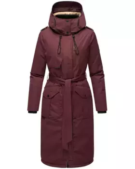 Зимнее пальто Наваху "Hokulanii", длинное зимнее женское пальто с поясом Navahoo, красный