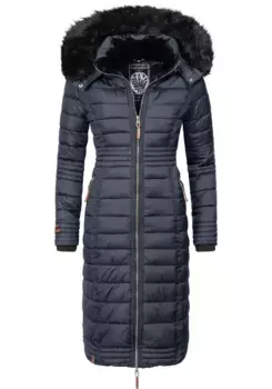 Зимнее пальто Наваху "Умай", длинное женское зимнее стеганое пальто с капюшоном из искусственного меха Navahoo, синий