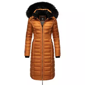 Зимнее пальто Наваху "Умай", длинное женское зимнее стеганое пальто с капюшоном из искусственного меха Navahoo, цвет Zimt