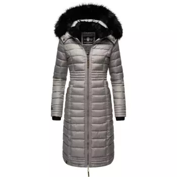 Зимнее пальто Наваху "Умай", длинное женское зимнее стеганое пальто с капюшоном из искусственного меха Navahoo, цвет Kieselgrau