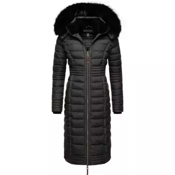Зимнее пальто Наваху "Умай", длинное женское зимнее стеганое пальто с капюшоном из искусственного меха Navahoo, серый