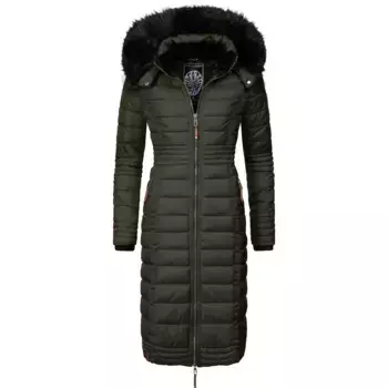 Зимнее пальто Наваху "Умай", длинное женское зимнее стеганое пальто с капюшоном из искусственного меха Navahoo, зеленый