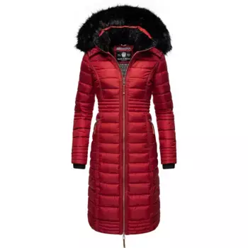 Зимнее пальто Наваху "Умай", длинное женское зимнее стеганое пальто с капюшоном из искусственного меха Navahoo, красный