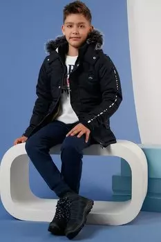 Зимнее пальто с капюшоном, воротником из искусственного меха и плюшевой подкладкой 6036056 Lela, темно-синий