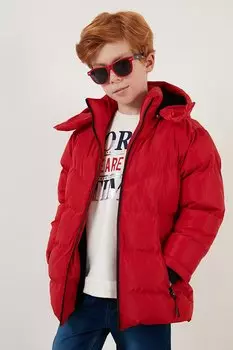 Зимнее пальто со съемным капюшоном и карманами на плюшевой подкладке 5761587 Lela, красный