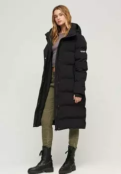 Зимнее пальто Superdry ДЛИННЫЙ ПУФФ С КАПЮШОНОМ, черный
