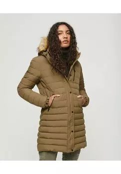 Зимнее пальто Superdry ПУФФ FUJI СРЕДНЕЙ ДЛИНЫ С КАПЮШОНОМ, цвет sandstone brown