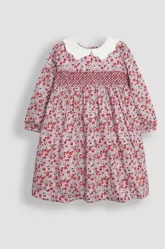 Зимнее платье с цветочным принтом и сборками Jojo Maman Bb, бежевый