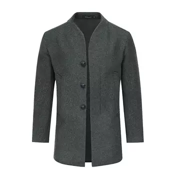 Зимнее плотное повседневное теплое однотонное длинное шерстяное пальто с воротником-стойкой Allthemen, серый