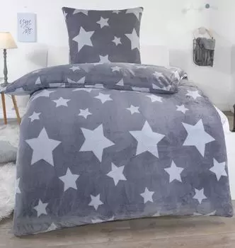 Зимнее плюшевое постельное белье Nicky-Teddy Cashmere 135x200 155x220 200x200 наволочка 80x80 разные узоры, размер: 135 x 200 см, дизайн - мотив: STAR GREY MALIKA