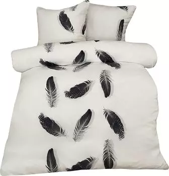 Зимнее постельное белье 240х220 см, перо, белый, черный флис, двуспальная кровать из термофлиса One-Home