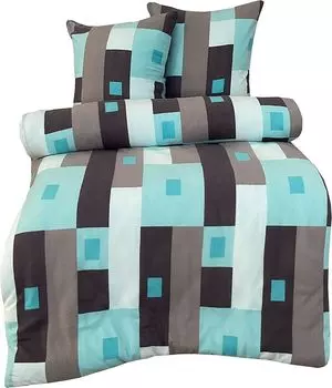 Зимнее постельное белье 240х220 см в клетку бирюзово-серый флис термофлис двуспальная кровать One-Home