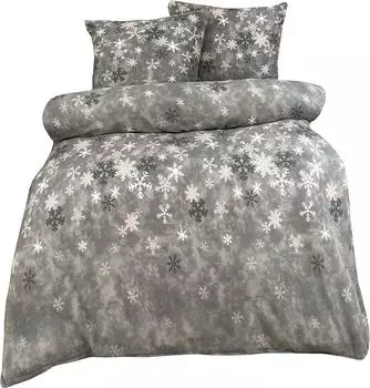 Зимнее постельное белье 240х220 см кристалл снежинка серый флис термофлис One-Home